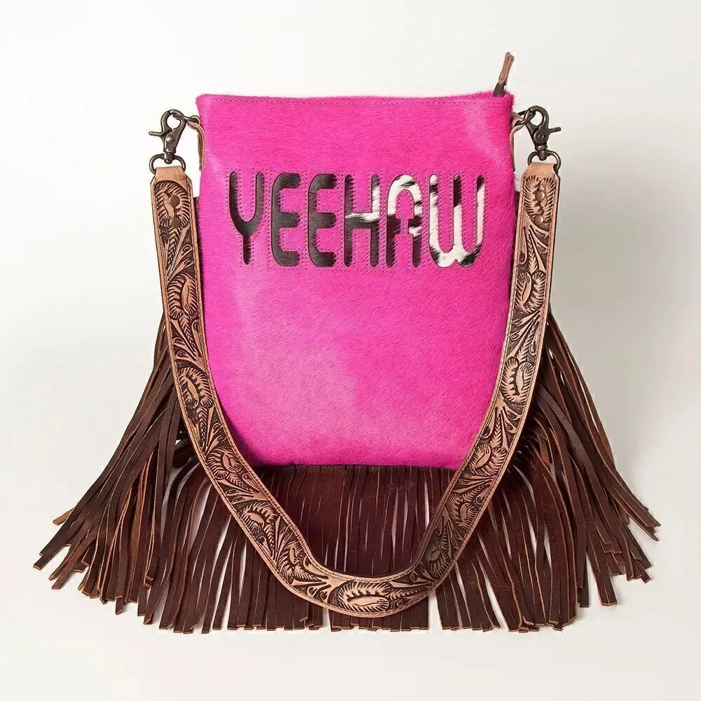 Genuine Western Leather Womens Yeehaw Messenger Bag Cady American Darling New